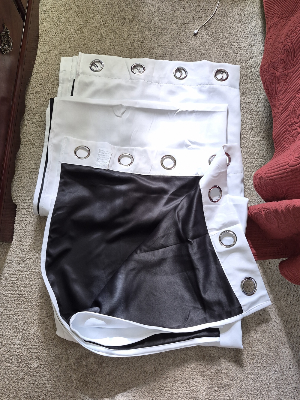White Black Lined Grommet Curtains - Modern Light-Blocking Panels Energy Saver